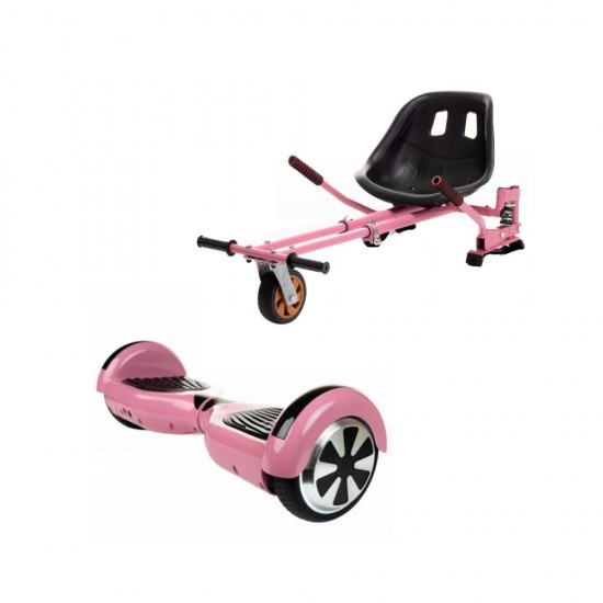 Set Hoverboard cu Scaun, Hoverkart Roz cu Suspensii Duble, Boxe Bluetooth, Lumini LED si Auto Balans, roti 6.5'', 15km Autonomie, Putere 700W, Baterie 4Ah Samsung Cell, Smart Balance Regular Pink