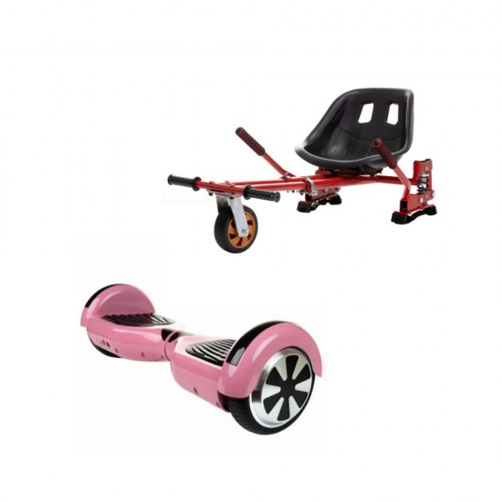 Set Hoverboard cu Scaun, Hoverkart Rosu cu Suspensii Duble, Boxe Bluetooth, Lumini LED si Auto Balans, roti 6.5'', 15km Autonomie, Putere 700W, Baterie 4Ah Samsung Cell, Smart Balance Regular Pink