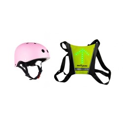 Safety Pack, Smart Balance, Vesta de semnalizare reflectorizanta cu sistem de semnalizare stanga-dreapta, telecomanda, Casca de protectie, Roz