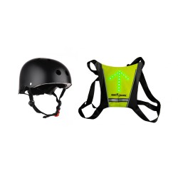 Safety Pack, Smart Balance, Vesta de semnalizare reflectorizanta cu sistem de semnalizare stanga-dreapta, telecomanda, Casca de protectie, Neagra