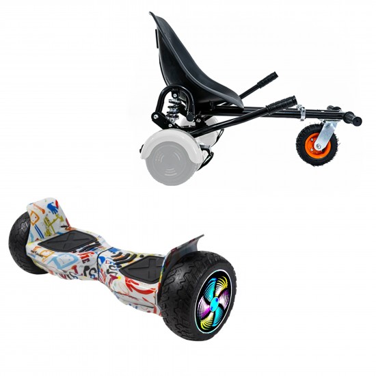 Pachet Hoverboard 8.5 inch cu Scaun cu Suspensii, Hummer Splash PRO, Autonomie Extinsa si Hoverkart Negru cu Suspensii Duble, Smart Balance