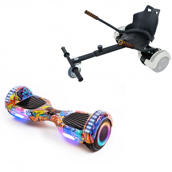 Pachet Hoverboard 6.5 inch cu Scaun Standard, Regular HipHop Orange PRO, Autonomie Extinsa si Hoverkart Ergonomic Negru, Smart Balance