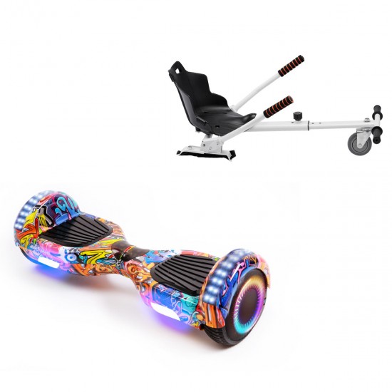 Pachet Hoverboard 6.5 inch cu Scaun Standard, Regular HipHop Orange PRO, Autonomie Standard si Hoverkart Ergonomic Alb, Smart Balance