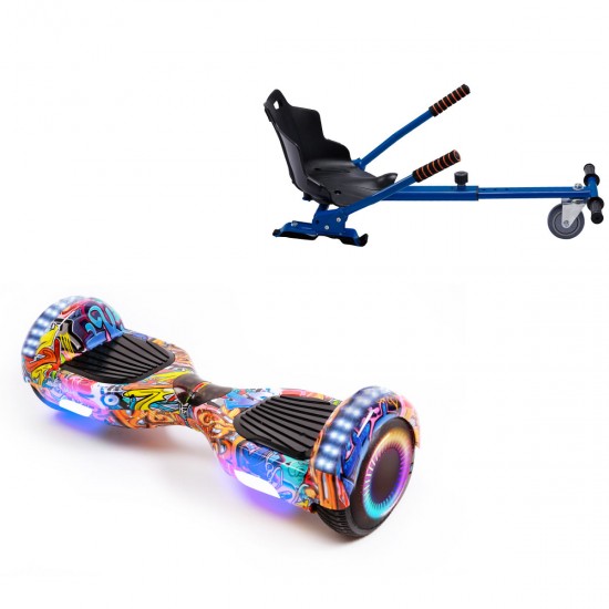 Pachet Hoverboard 6.5 inch cu Scaun Standard, Regular HipHop Orange PRO, Autonomie Extinsa si Hoverkart Ergonomic Albastru, Smart Balance