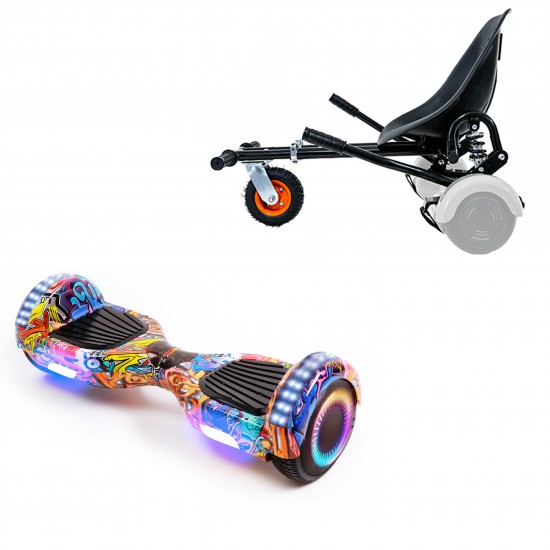 Pachet Hoverboard 6.5 inch cu Scaun cu Suspensii, Regular HipHop Orange PRO, Autonomie Extinsa si Hoverkart Negru cu Suspensii Duble, Smart Balance