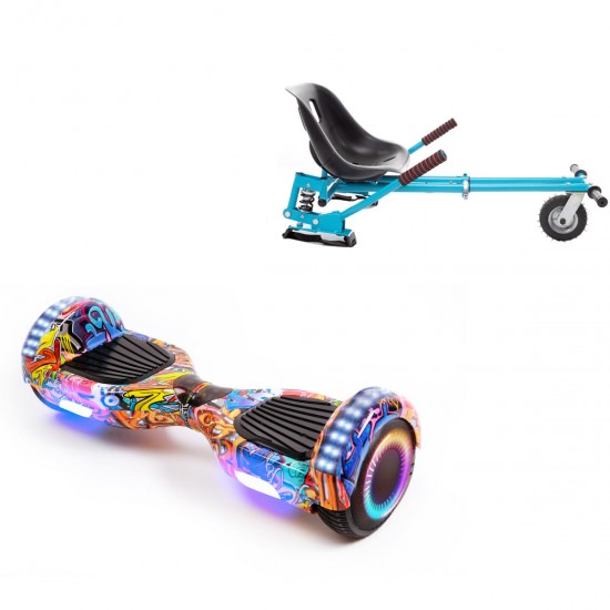 Pachet Hoverboard 6.5 inch cu Scaun cu Suspensii, Regular HipHop Orange PRO, Autonomie Extinsa si Hoverkart Albastru cu Suspensii Duble, Smart Balance