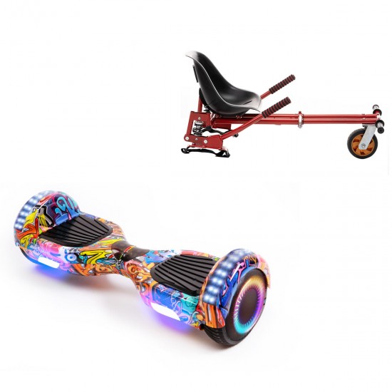 Pachet Hoverboard 6.5 inch cu Scaun cu Suspensii, Regular HipHop Orange PRO, Autonomie Standard si Hoverkart Rosu cu Suspensii Duble, Smart Balance