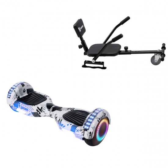 Pachet Hoverboard 6.5 inch cu Scaun Confort, Regular NewsPaper PRO, Autonomie Extinsa si Hoverkart cu Burete Negru, Smart Balance