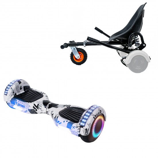 Pachet Hoverboard 6.5 inch cu Scaun cu Suspensii, Regular NewsPaper PRO, Autonomie Standard si Hoverkart Negru cu Suspensii Duble, Smart Balance