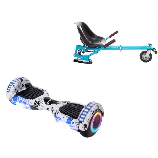 Pachet Hoverboard 6.5 inch cu Scaun cu Suspensii, Regular NewsPaper PRO, Autonomie Standard si Hoverkart Albastru cu Suspensii Duble, Smart Balance
