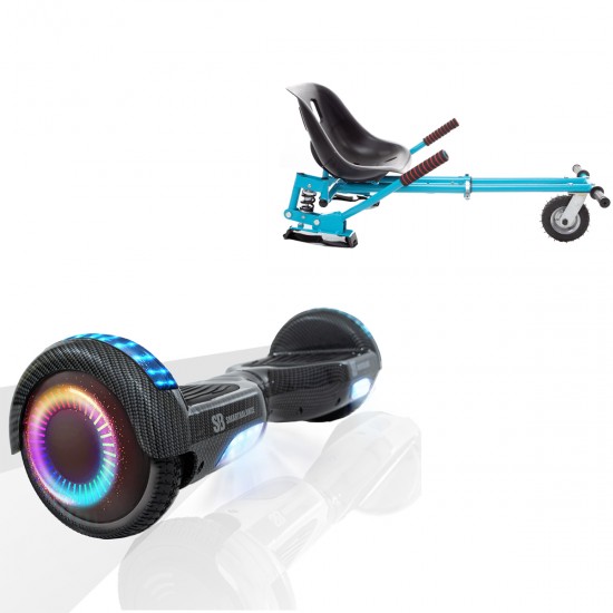 Pachet Hoverboard 6.5 inch cu Scaun cu Suspensii, Regular Carbon PRO, Autonomie Extinsa si Hoverkart Albastru cu Suspensii Duble, Smart Balance
