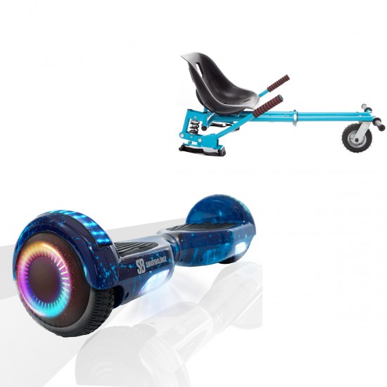 Pachet Hoverboard 6.5 inch cu Scaun cu Suspensii, Regular Galaxy Blue PRO, Autonomie Standard si Hoverkart Albastru cu Suspensii Duble, Smart Balance