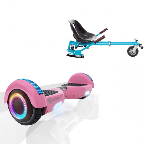 Pachet Hoverboard 6.5 inch cu Scaun cu Suspensii, Regular Pink PRO, Autonomie Standard si Hoverkart Albastru cu Suspensii Duble, Smart Balance