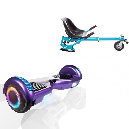 Pachet Hoverboard 6.5 inch cu Scaun cu Suspensii, Regular Purple PRO, Autonomie Extinsa si Hoverkart Albastru cu Suspensii Duble, Smart Balance
