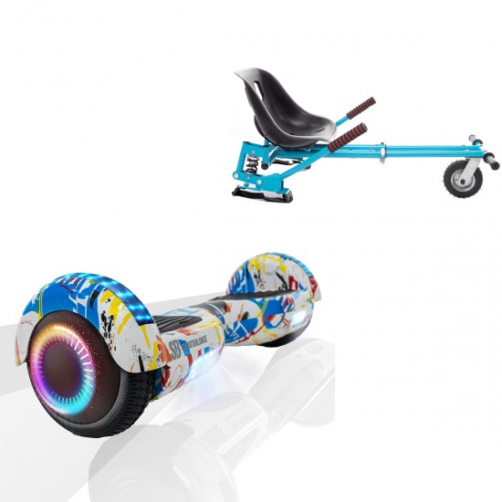 Pachet Hoverboard 6.5 inch cu Scaun cu Suspensii, Regular Splash PRO, Autonomie Standard si Hoverkart Albastru cu Suspensii Duble, Smart Balance