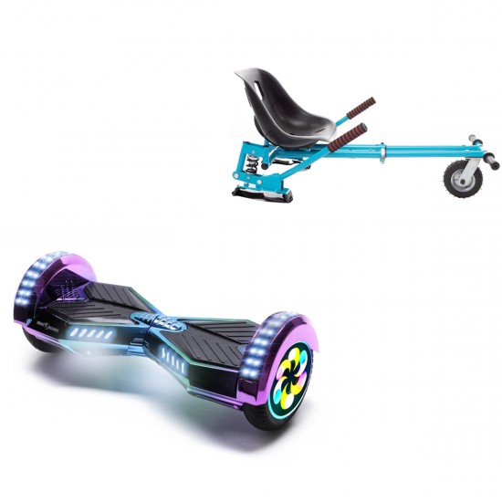 Pachet Hoverboard 8 inch cu Scaun cu Suspensii, Transformers Dakota PRO, Autonomie Extinsa si Hoverkart Albastru cu Suspensii Duble, Smart Balance 1