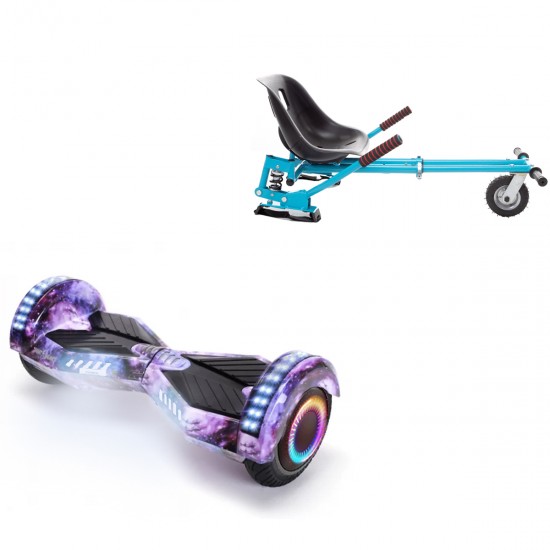 Pachet Hoverboard 6.5 inch cu Scaun cu Suspensii, Transformers Galaxy PRO, Autonomie Extinsa si Hoverkart Albastru cu Suspensii Duble, Smart Balance