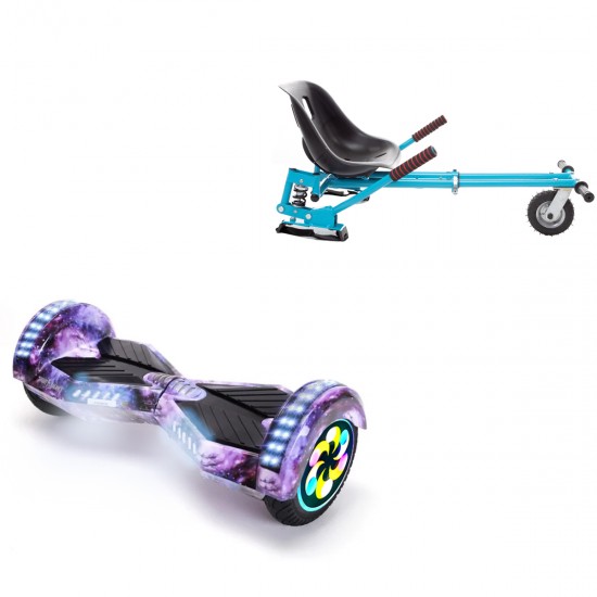 Pachet Hoverboard 8 inch cu Scaun cu Suspensii, Transformers Galaxy PRO, Autonomie Extinsa si Hoverkart Albastru cu Suspensii Duble, Smart Balance