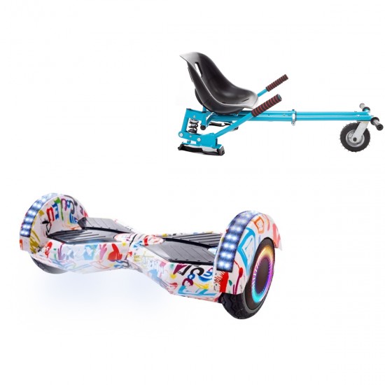 Pachet Hoverboard 6.5 inch cu Scaun cu Suspensii, Transformers Splash PRO, Autonomie Extinsa si Hoverkart Albastru cu Suspensii Duble, Smart Balance