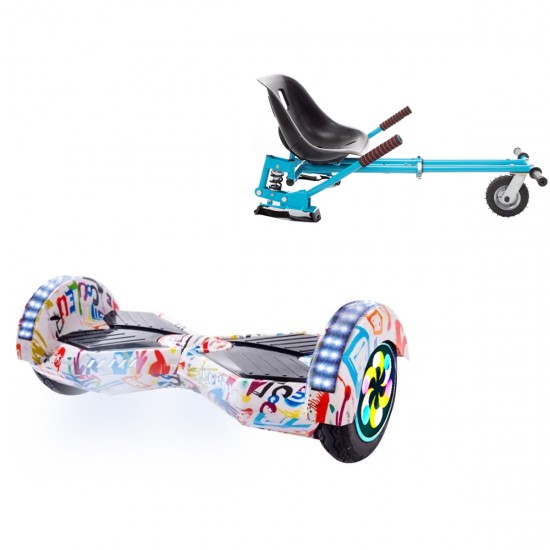 Pachet Hoverboard 8 inch cu Scaun cu Suspensii, Transformers Splash PRO, Autonomie Standard si Hoverkart Albastru cu Suspensii Duble, Smart Balance