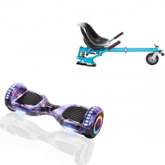 Pachet Hoverboard 6.5 inch cu Scaun cu Suspensii, Regular Galaxy PRO, Autonomie Extinsa si Hoverkart Albastru cu Suspensii Duble, Smart Balance