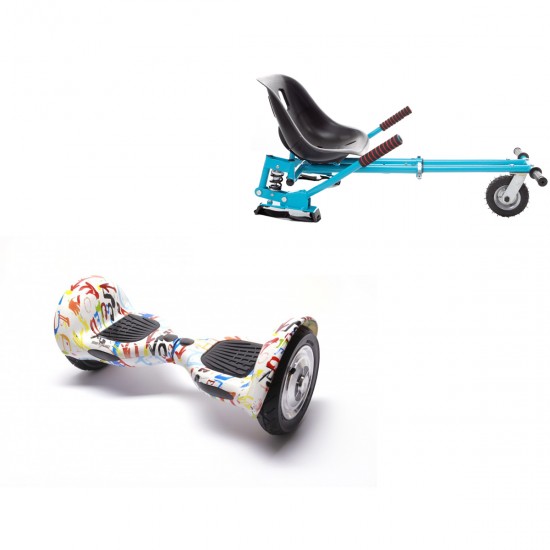 Pachet Hoverboard 10 inch cu Scaun cu Suspensii, Off-Road Splash, Autonomie Standard si Hoverkart Albastru cu Suspensii Duble, Smart Balance