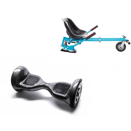 Pachet Hoverboard 10 inch cu Scaun cu Suspensii, Off-Road Carbon, Autonomie Extinsa si Hoverkart Albastru cu Suspensii Duble, Smart Balance