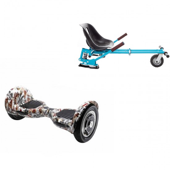 Pachet Hoverboard 10 inch cu Scaun cu Suspensii, Off-Road Tattoo, Autonomie Extinsa si Hoverkart Albastru cu Suspensii Duble, Smart Balance