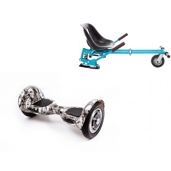 Pachet Hoverboard 10 inch cu Scaun cu Suspensii, Off-Road SkullHead, Autonomie Extinsa si Hoverkart Albastru cu Suspensii Duble, Smart Balance