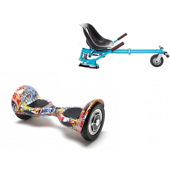 Pachet Hoverboard 10 inch cu Scaun cu Suspensii, Off-Road HipHop Orange, Autonomie Extinsa si Hoverkart Albastru cu Suspensii Duble, Smart Balance 1