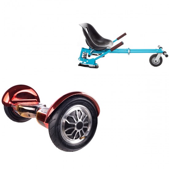Pachet Hoverboard 10 inch cu Scaun cu Suspensii, Off-Road Sunset, Autonomie Standard si Hoverkart Albastru cu Suspensii Duble, Smart Balance