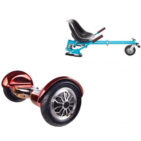 Pachet Hoverboard 10 inch cu Scaun cu Suspensii, Off-Road Sunset, Autonomie Standard si Hoverkart Albastru cu Suspensii Duble, Smart Balance