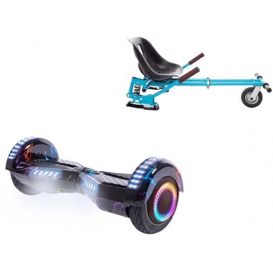 Pachet Hoverboard 6.5 inch cu Scaun cu Suspensii, Transformers Thunderstorm Blue PRO, Autonomie Extinsa si Hoverkart Albastru cu Suspensii Duble, Smart Balance