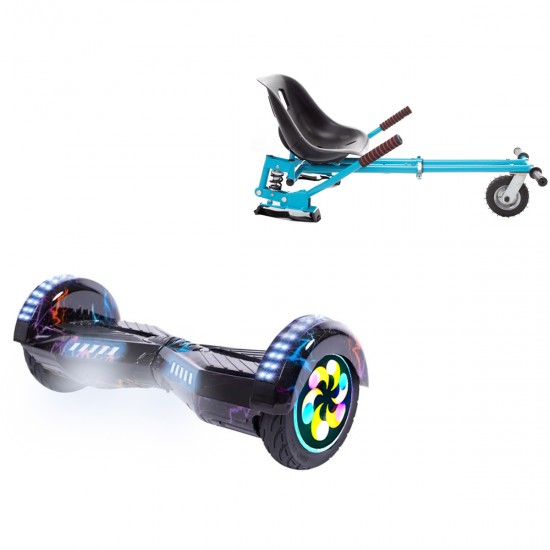 Pachet Hoverboard 8 inch cu Scaun cu Suspensii, Transformers Thunderstorm Blue PRO, Autonomie Extinsa si Hoverkart Albastru cu Suspensii Duble, Smart Balance