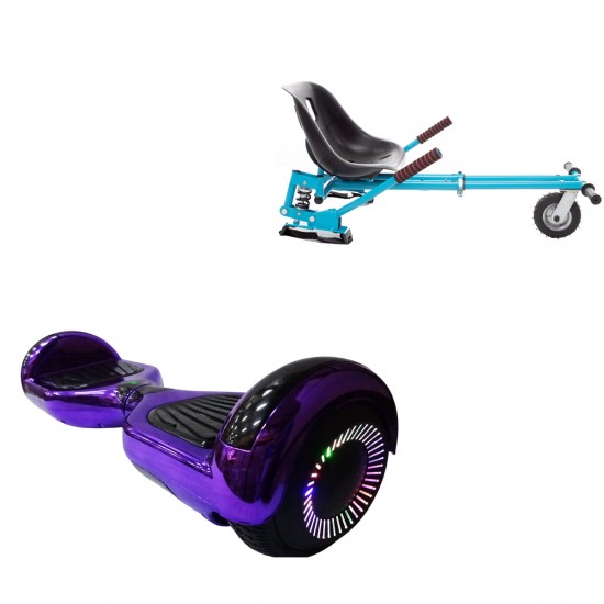 Pachet Hoverboard 6.5 inch cu Scaun cu Suspensii, Regular ElectroPurple PRO, Autonomie Standard si Hoverkart Albastru cu Suspensii Duble, Smart Balance