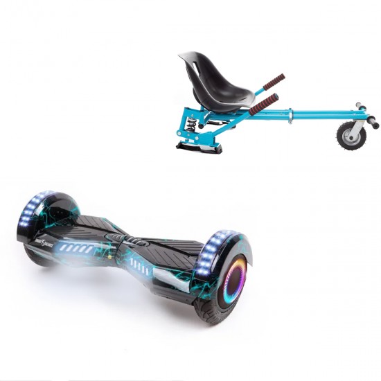 Pachet Hoverboard 6.5 inch cu Scaun cu Suspensii, Transformers Thunderstorm PRO, Autonomie Standard si Hoverkart Albastru cu Suspensii Duble, Smart Balance