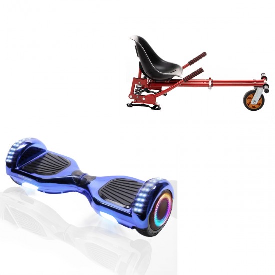 Pachet Hoverboard 6.5 inch cu Scaun cu Suspensii, Regular ElectroBlue PRO, Autonomie Standard si Hoverkart Rosu cu Suspensii Duble, Smart Balance