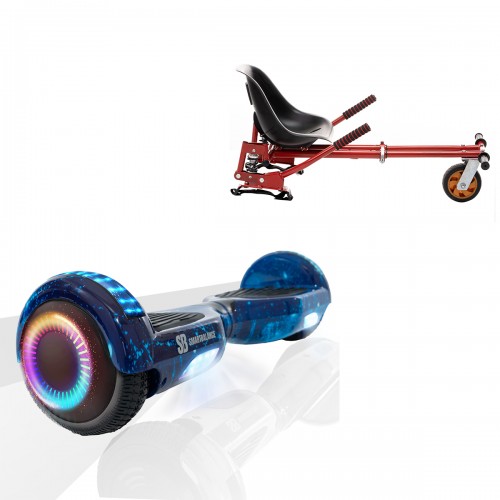 Pachet Hoverboard 6.5 inch cu Scaun cu Suspensii, Regular Galaxy Blue PRO, Autonomie Extinsa si Hoverkart Rosu cu Suspensii Duble, Smart Balance