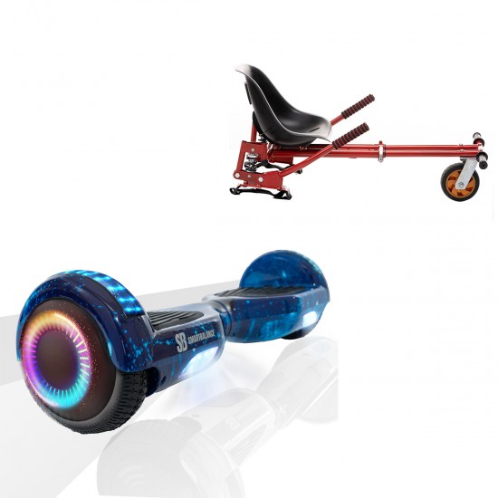 Pachet Hoverboard 6.5 inch cu Scaun cu Suspensii, Regular Galaxy Blue PRO, Autonomie Extinsa si Hoverkart Rosu cu Suspensii Duble, Smart Balance