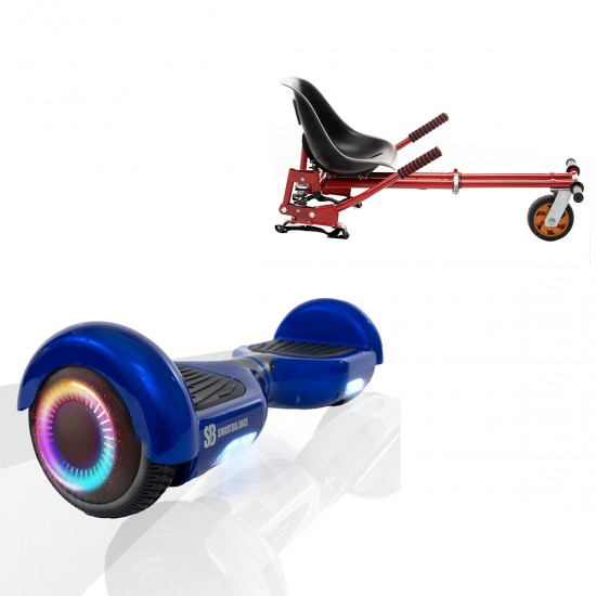Pachet Hoverboard 6.5 inch cu Scaun cu Suspensii, Regular Blue PowerBoard PRO, Autonomie Extinsa si Hoverkart Rosu cu Suspensii Duble, Smart Balance