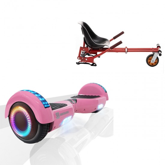 Pachet Hoverboard 6.5 inch cu Scaun cu Suspensii, Regular Pink PRO, Autonomie Extinsa si Hoverkart Rosu cu Suspensii Duble, Smart Balance 1