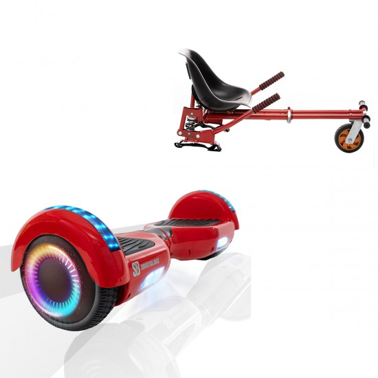 Pachet Hoverboard 6.5 inch cu Scaun cu Suspensii, Regular Red PRO, Autonomie Standard si Hoverkart Rosu cu Suspensii Duble, Smart Balance