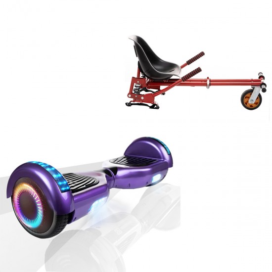 Pachet Hoverboard 6.5 inch cu Scaun cu Suspensii, Regular Purple PRO, Autonomie Extinsa si Hoverkart Rosu cu Suspensii Duble, Smart Balance