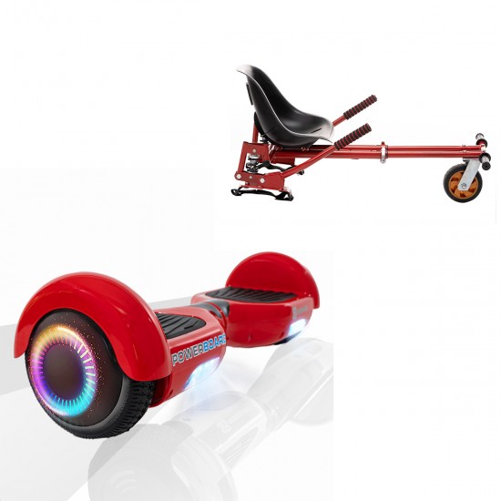 Pachet Hoverboard 6.5 inch cu Scaun cu Suspensii, Regular Red PowerBoard PRO, Autonomie Standard si Hoverkart Rosu cu Suspensii Duble, Smart Balance