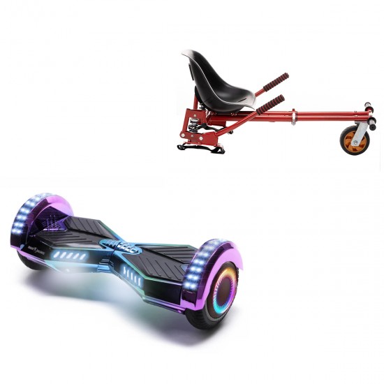 Pachet Hoverboard 6.5 inch cu Scaun cu Suspensii, Transformers Dakota PRO, Autonomie Extinsa si Hoverkart Rosu cu Suspensii Duble, Smart Balance