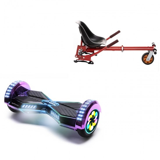 Pachet Hoverboard 8 inch cu Scaun cu Suspensii, Transformers Dakota PRO, Autonomie Standard si Hoverkart Rosu cu Suspensii Duble, Smart Balance