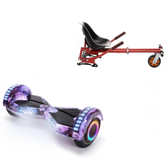 Pachet Hoverboard 6.5 inch cu Scaun cu Suspensii, Transformers Galaxy PRO, Autonomie Extinsa si Hoverkart Rosu cu Suspensii Duble, Smart Balance