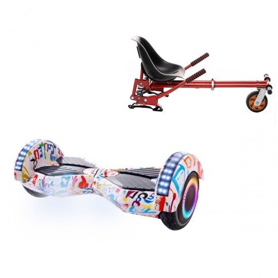 Pachet Hoverboard 6.5 inch cu Scaun cu Suspensii, Transformers Splash PRO, Autonomie Extinsa si Hoverkart Rosu cu Suspensii Duble, Smart Balance