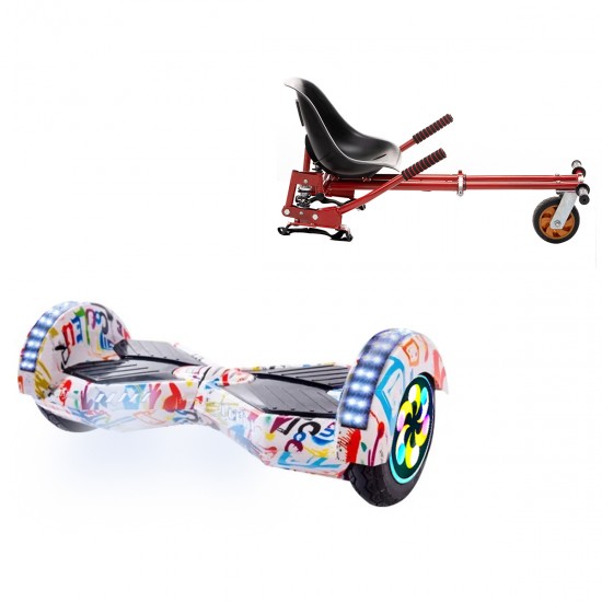 Pachet Hoverboard 8 inch cu Scaun cu Suspensii, Transformers Splash PRO, Autonomie Extinsa si Hoverkart Rosu cu Suspensii Duble, Smart Balance
