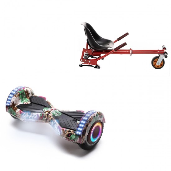 Pachet Hoverboard 6.5 inch cu Scaun cu Suspensii, Transformers SkullColor PRO, Autonomie Extinsa si Hoverkart Rosu cu Suspensii Duble, Smart Balance